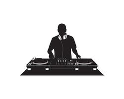 DJ Silhouette with Turntables and Mixer Club Party Vibes vector