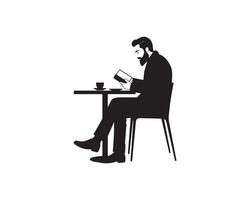 Silhouette of Man Reading Book at Cafe Table vector