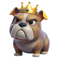 serene rustic A grumpy-looking bulldog wearing a crown, humorous and anthropomorphic, pop art style exclusive png