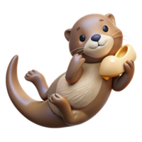 impressive abstract A playful sea otter floating on its back, holding a seashell, cute and cuddly style, soft lighting detailed png