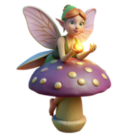 magnificent minimalist A mischievous pixie with iridescent wings, perched on a giant mushroom, holding a glowing orb. Warm, dappled sunlight. Digital painting style 4K png