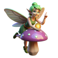 stunning traditional A mischievous pixie with iridescent wings, perched on a giant mushroom, holding a glowing orb. Warm, dappled sunlight. Digital painting style genuine png