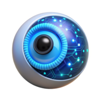 magnífico rústico uma solteiro humano olho, íris brilhando com binário código, refletindo uma complexo rede do digital conexões, aceso de uma legal, clínico azul claro. biopunk estilo. raio rastreamento profissional png