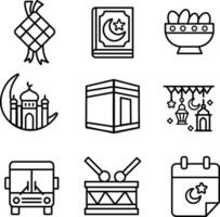 Ied mubarak icon set, black outline design illustration vector