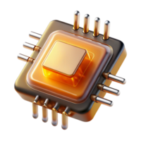 dramatic contemporary A levitating microchip, intricate layers of transistors and circuits exposed, emitting a warm, amber glow. Macro photography style. Soft lighting exclusive png