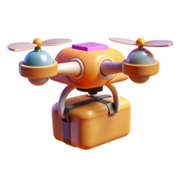 extraordinary artistic A drone delivering a package, hovering against a cityscape backdrop, propellers blurred in motion, lit by the setting sun original png