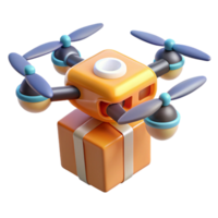 extraordinary modern A drone delivering a package, hovering against a cityscape backdrop, propellers blurred in motion, lit by the setting sun premium png