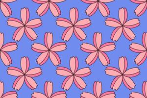 Floral pattern featuring delicate pink sakura flowers against a soft blue background. Flat style playful, romantic design for spring and summer themes, for fashion, interior design, graphic projects vector