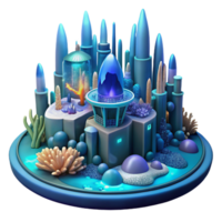 magnificent contemporary A futuristic city built on the ocean floor, bioluminescent coral illuminating the underwater structures, rendered in a vibrant, fantasy style exclusive png