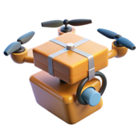 wonderful minimalist A drone delivering a package, hovering against a cityscape backdrop, propellers blurred in motion, lit by the setting sun premium png