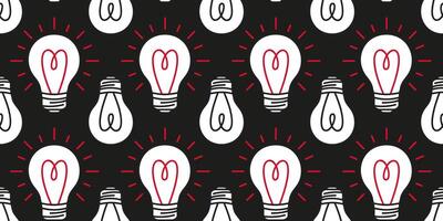 Seamless pattern with glowing light bulbs against a dark background. Simple design hand drawn style playful and modern look. Perfect for wallpapers, textiles, gift wraps, or digital backgrounds vector