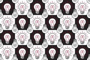 Seamless pattern with glowing light bulbs against a chess background. Simple design hand drawn style playful and modern look. Perfect for wallpapers, textiles, gift wraps, or digital backgrounds. vector
