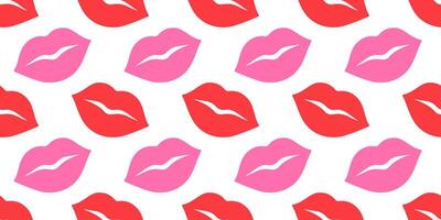 Seamless pattern with red and pink lips on white background. Flat playful, romantic design pastel tones. Perfect for Valentines Day projects, fashion prints, wallpapers, wrapping paper, textiles vector