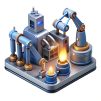 wonderful vintage A futuristic factory filled with automated robots assembling products, sparks flying from welding torches, lit by industrial lighting original png