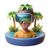elegant abstract A virtual reality headset displaying a lush, tropical landscape, the user immersed in the virtual world, lit by the simulated sunlight detailed png