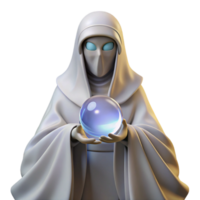 extraordinary rustic A mysterious oracle with veiled eyes and flowing white robes, holding a crystal sphere that shows visions of the future. Surreal style, mystical lighting genuine png