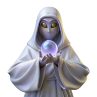 magnificent vintage A mysterious oracle with veiled eyes and flowing white robes, holding a crystal sphere that shows visions of the future. Surreal style, mystical lighting high resolution png
