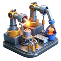 beautiful modern A futuristic factory filled with automated robots assembling products, sparks flying from welding torches, lit by industrial lighting authentic png