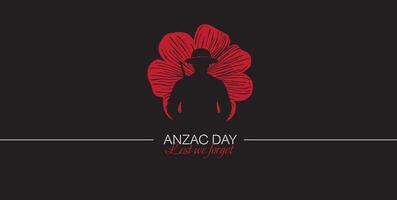 Banner or postcard with red poppy flower and soldier on a black background in honor of memory to the dead. A symbol of memory of defenders and a Aznac day, in honor of veterans and congratulations. vector