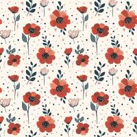 Seamless pattern with red poppies on beige background. Stylish rustic design for printing on fabric, textile and wrapping. Wedding, gentle style. vector
