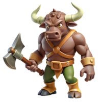 magnificent abstract A fierce minotaur with the head of a bull and the body of a man, wielding a giant axe. Greek mythology style, dim lighting 4K png