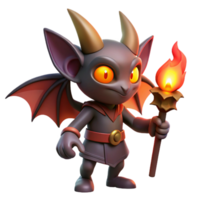 beautiful traditional A mischievous imp with bat-like wings and glowing red eyes, holding a burning torch. Dark fantasy style, dim lighting authentic png
