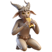 magnificent rustic A playful satyr with the legs and horns of a goat, playing a pan flute. Greek mythology style, soft lighting high quality png