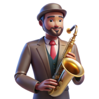 elegant vintage Portrait of a musician with a saxophone, lit by warm stage lights, in a vintage jazz poster style authentic png