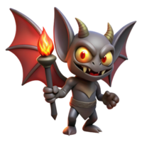 beautiful minimalist A mischievous imp with bat-like wings and glowing red eyes, holding a burning torch. Dark fantasy style, dim lighting authentic png