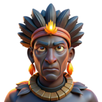 serene modern Portrait of a tribal chief with elaborate headdress and face paint, lit by a flickering firelight, in an anthropological photography style 4K png