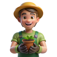 impressive abstract Portrait of a gardener with dirt on their hands and a gentle smile, lit by natural sunlight, in a botanical illustration style original png