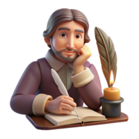 elegant artistic Portrait of a writer with a quill and a contemplative expression, lit by a candlelight, in a Renaissance painting style premium png