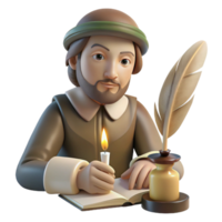elegant modern Portrait of a writer with a quill and a contemplative expression, lit by a candlelight, in a Renaissance painting style premium png