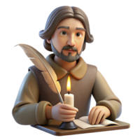 wonderful vintage Portrait of a writer with a quill and a contemplative expression, lit by a candlelight, in a Renaissance painting style high quality png