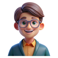 vibrant traditional Portrait of a teacher with glasses and a warm smile, lit by soft classroom lights, in a children's book illustration style high resolution png