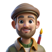 vibrant rustic Portrait of an artist with a paintbrush and a passionate expression, lit by natural studio light, in an impressionist style 4K png