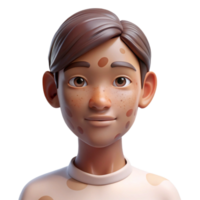 vibrant minimalist Portrait of a person with vitiligo, highlighting the unique patterns on their skin, lit by soft, diffused light, in a beauty portrait style detailed png