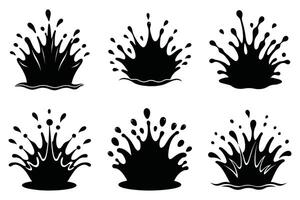 Set of Black and White Water Splash Silhouettes vector