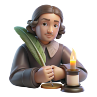 wonderful rustic Portrait of a writer with a quill and a contemplative expression, lit by a candlelight, in a Renaissance painting style premium png