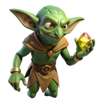 beautiful traditional A cunning goblin holding a stolen jewel, lurking in the shadows, illuminated by the faint glow of the gem. Gothic fantasy art style authentic png