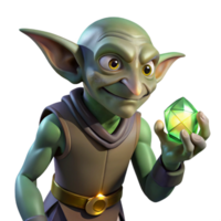 elegant modern A cunning goblin holding a stolen jewel, lurking in the shadows, illuminated by the faint glow of the gem. Gothic fantasy art style authentic png