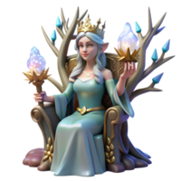 dramatic modern A Regal Elf Queen Sitting on a Throne of detailed png