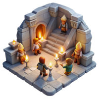 beautiful creative A group of adventurers exploring a hidden temple, illuminated by the light of their torches. Dungeon crawler art style premium png