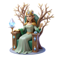 beautiful vintage A Regal Elf Queen Sitting on a Throne of exclusive png