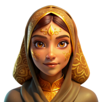 stunning traditional Portrait of a woman with intricate henna tattoos on her hands and face, lit by warm, golden light, in a Middle Eastern inspired style authentic png