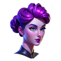 extraordinary creative Portrait of a woman with vibrant purple lipstick and a glamorous updo, illuminated by Hollywood-style lighting, in an Art Deco style high resolution png