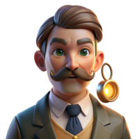 dramatic abstract Portrait of a man with a handlebar mustache and a monocle, lit by warm, candlelight, in a Victorian style exclusive png