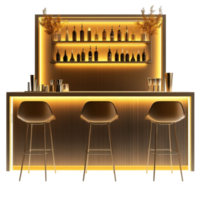 A bar with three stools and a shelf png