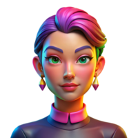 extraordinary abstract Portrait of a woman with vibrant, colorful makeup and a playful expression, illuminated by rainbow lighting, in a pop art style high resolution png