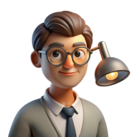 beautiful rustic Portrait of a man with glasses and a thoughtful expression, lit by a warm, desk lamp, in a realistic style genuine png